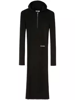 Jil Sander платье миди в рубчик с капюшоном, черный