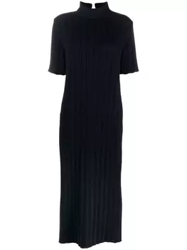 Jil Sander платье в рубчик с короткими рукавами, синий