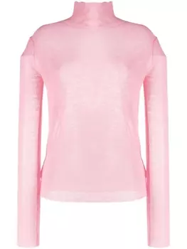 Jil Sander полупрозрачный джемпер с нашивкой-логотипом, розовый