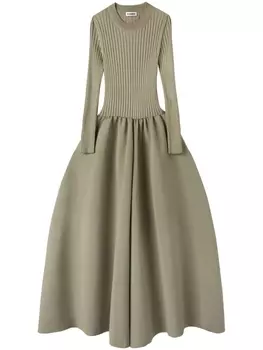 Jil Sander расклешенное платье в рубчик, зеленый