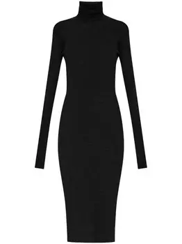 Jil Sander ребристое платье миди с высоким воротом, черный