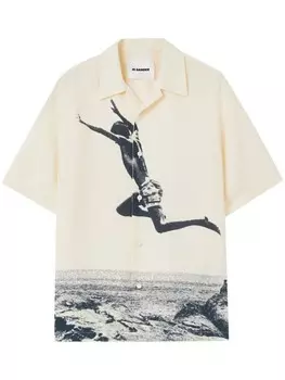 Jil Sander рубашка с короткими рукавами и фотопринтом, нейтральный цвет