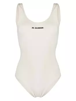 Jil Sander scoop-back logo-print one-piece, нейтральный цвет