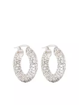 Jil Sander серьги-кольца со стразами, серебряный