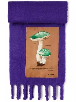 Jil Sander шарф с бахромой и аппликацией, фиолетовый