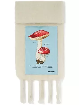 Jil Sander шарф с бахромой и аппликацией, белый