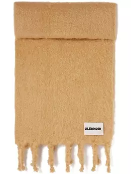 Jil Sander шарф с бахромой и логотипом, нейтральный цвет