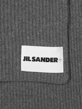 Jil Sander шарф в рубчик с нашивкой-логотипом, серый