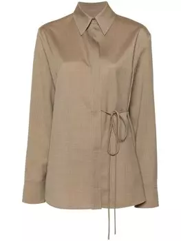 Jil Sander шерстяная рубашка с завязками, коричневый