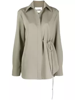 Jil Sander шерстяная рубашка с завязками, зеленый