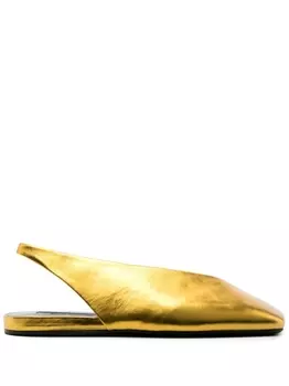 Jil Sander square-toe metallic ballerina shoes, золотистый