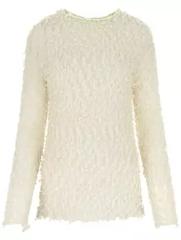 Jil Sander топ из сетки с круглым вырезом и длинными рукавами, нейтральный цвет