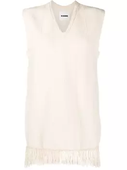 Jil Sander топ с V-образным вырезом и бахромой, нейтральный цвет
