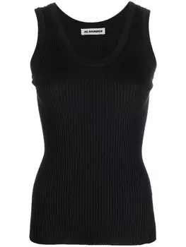 Jil Sander топ в рубчик с вышитым логотипом, черный