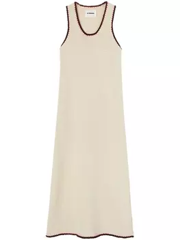 Jil Sander трикотажное платье с декоративной строчкой, белый