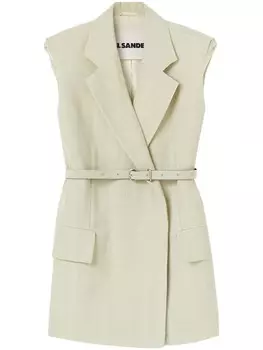 Jil Sander жилет строгого кроя с поясом, зеленый