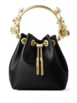 Jimmy Choo атласная сумка Bon Bon с цветочной аппликацией, черный