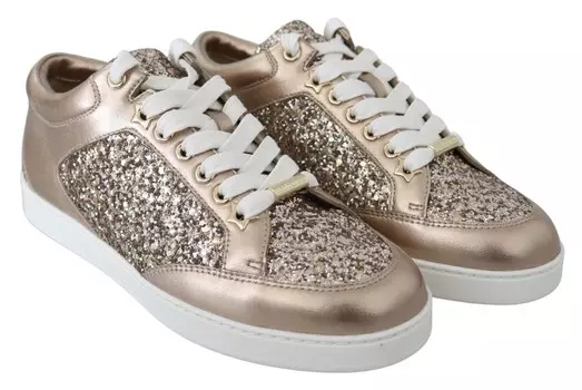 Jimmy Choo Ballet Женские кожаные кроссовки с блестками, цвет Gold And Pink