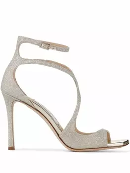 Jimmy Choo босоножки Azia 95 с блестками, серебристый
