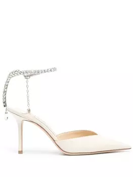 Jimmy Choo босоножки Saeda 85 с кристаллами, нейтральный цвет