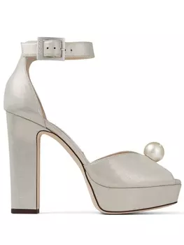 Jimmy Choo босоножки Socorie 120 на блочном каблуке, нейтральный цвет