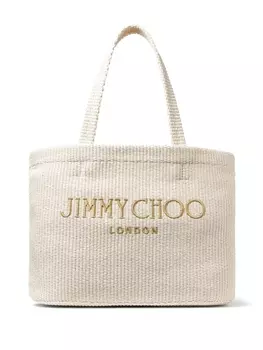Jimmy Choo пляжная сумка из рафии с вышитым логотипом, нейтральный цвет