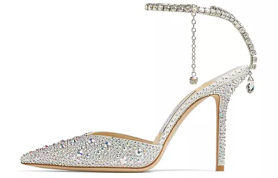 Атласные туфли Jimmy Choo Saeda 100, кремовый/кристаллы