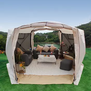 Jingdian Guangnian быстро открывающаяся шестиугольная палатка, передвижная палатка с задним подключением, однодверная палатка на 46 человек, палатка с двойной дверью и задним подключением