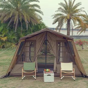 Jingdian Guangnian JDGN кемпинговая двухслойная палатка домашняя навес (коричневый)/Хаки