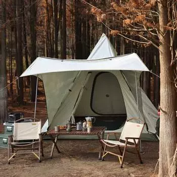 Jingdian Guangnian кемпинговая индийская палатка с телескопической опорой кремового цвета (225*225*210 см) на 4-5 человек