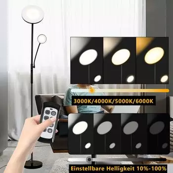 Jiubiaz 24W светодиодный торшер, потолочный прожектор, торшер для спальни, круглый торшер, лампа для чтения, черный