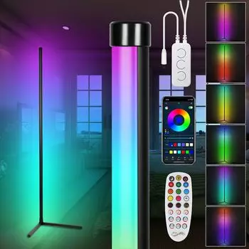 Jiubiaz 7W Светодиодный торшер Светодиодный красочный торшер RGB с регулируемой яркостью Угловой светильник Цветная колонна, черный