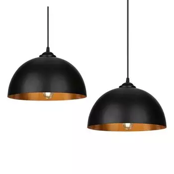 Jiubiaz Набор из 2 подвесных светильников. Диаметр абажура 30 см. Подвесной светильник. Промышленный винтажный металлический подвесной светильник E27. Подвесной светильник 60 Вт. Потолочный светильник., черный