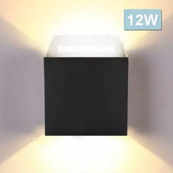 Jiubiaz светодиодный настенный светильник, уличный настенный светильник, современные настенные светильники, водонепроницаемая лампа для лестницы, входа в коридор, квадратный светильник, украшение 12 Вт, черный, теплый белый