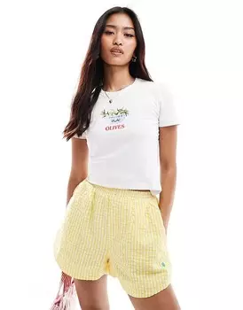 JJXX – Белые шорты и колготки Футболка с оливковым принтом