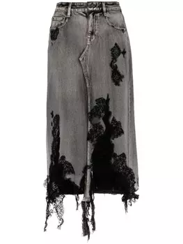 JNBY длинная джинсовая юбка в технике пэчворк, черный