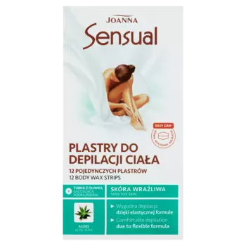 Joanna Sensual полоски для депиляции тела с экстрактом алоэ вера для чувствительной кожи, 12 шт./1 упаковка.