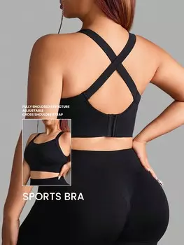 Йога Базовый спортивный бюстгальтер больших размеров средней поддержки с перекрещивающейся спиной Спортивный бюстгальтер Shein, черный