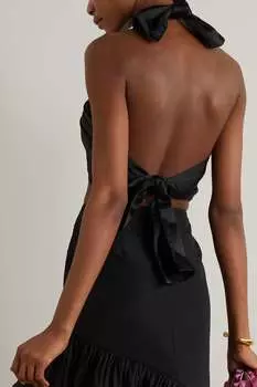 JOHANNA ORTIZ Укороченный шелковый топ Ville De Lumiere с вырезом халтер, черный