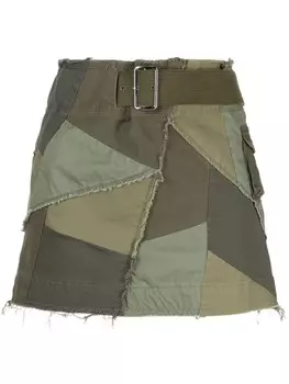 John Elliott джинсовая юбка в технике пэчворк, зеленый