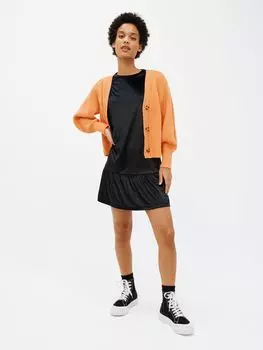 John Lewis Anyday однотонное бархатное мини-платье с короткими рукавами и рюшами по подолу, черное