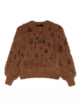 John Richmond Junior джемпер с вышитым логотипом и леопардовым принтом, коричневый