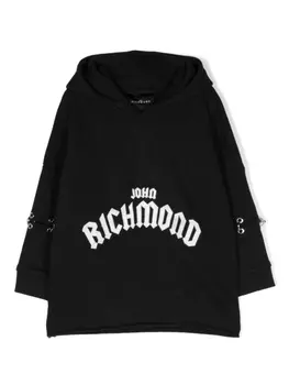 John Richmond Junior logo-appliqu ring-embellished cotton hoodie, черный