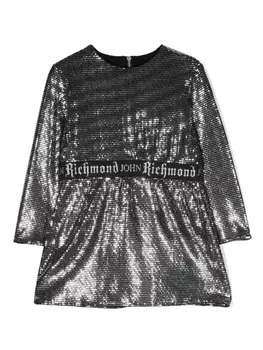 John Richmond Junior платье с пайетками и логотипом, серебристый