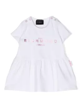 John Richmond Junior расклешенное платье с логотипом, белый