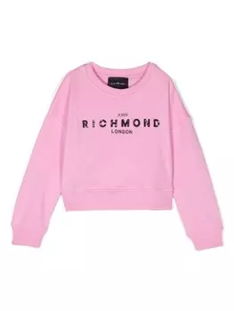 John Richmond Junior толстовка с логотипом и пайетками, розовый