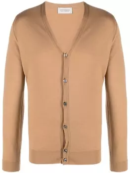 John Smedley кардиган из шерсти мериноса с V-образным вырезом, коричневый