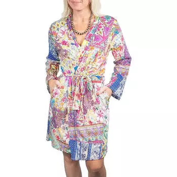 Johnny Was Женский халат для сна из хлопка и модала с V-образным вырезом и поясом Talavera Многоцветный, мультиколор