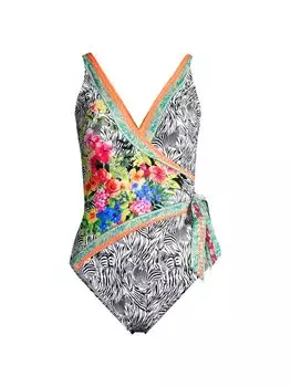 Johnny Was женский купальник-обертка с принтом зебры, мультиколор