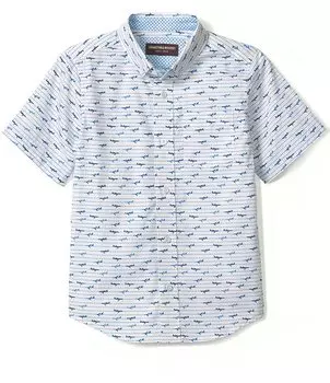 Johnston & Murphy Little /Рубашка на пуговицах с короткими рукавами и принтом самолета для мальчиков 4–16 лет, белый